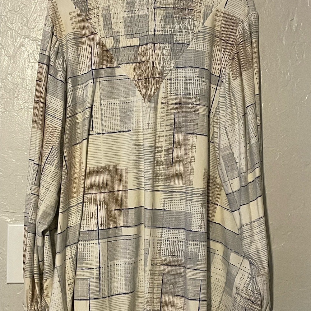 LuLaRoe Cream and Blue Patterned Top